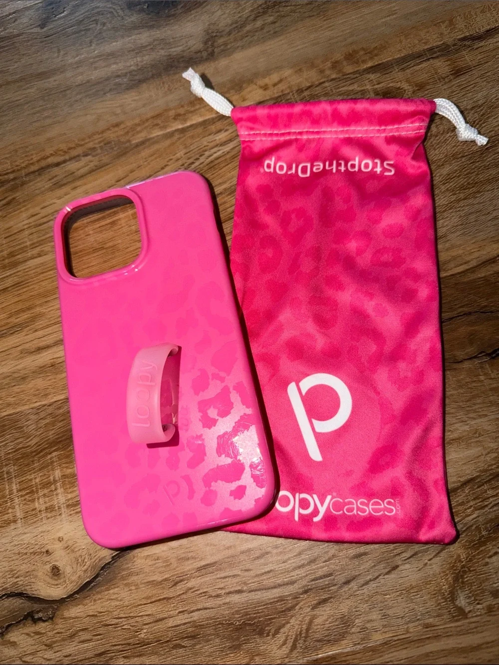 iPhone 15 pro max Loopy Case Hot Pink Leopard with Loop Strap